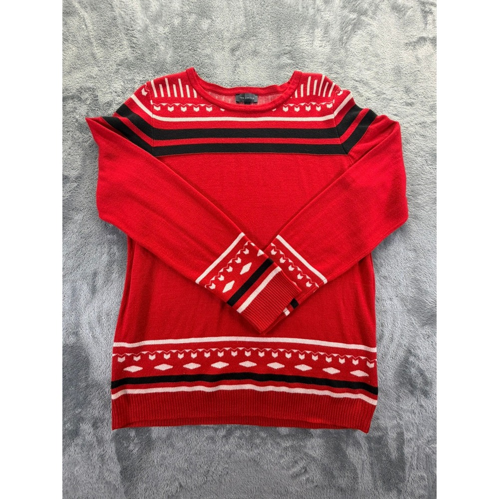 The Limited Womens Red Fair Isle Geometric Striped Crew Neck Sweater XL SW7440